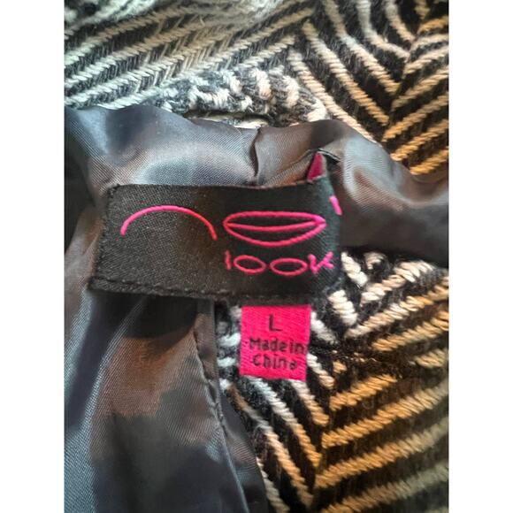 NEU Look Black And White Striped Button Up Jacket Size L - Picture 3 of 4